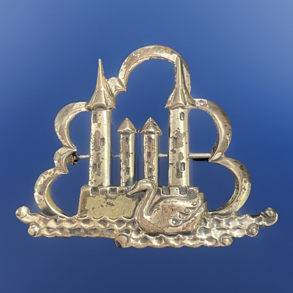 Norsland Pegasus Coro Sterling Silver Swan Castle Brooch 120$